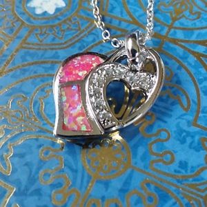 Pink fire opal and white topaz heart necklace